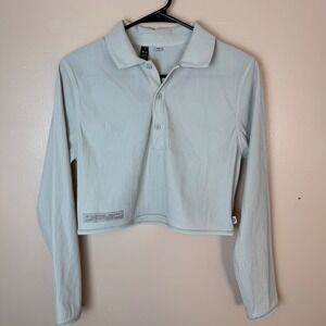 Lululemon Lab Cupro Cropped Long Sleeve Polo Shirt Size 6 Dove Grey
